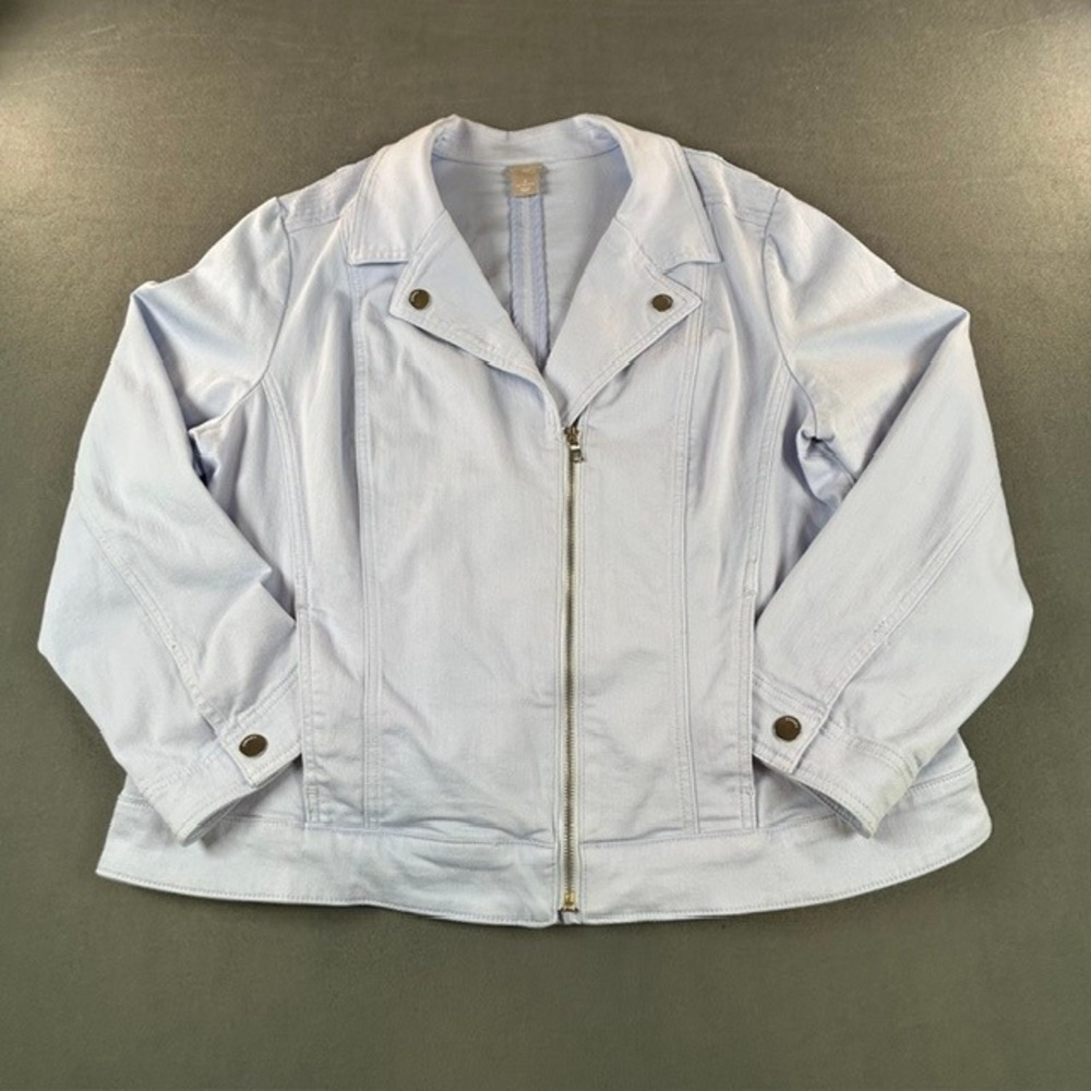 Chico's Women's Light Blue Zip Front Twill Moto Cotton Stretch Jacket 16/18